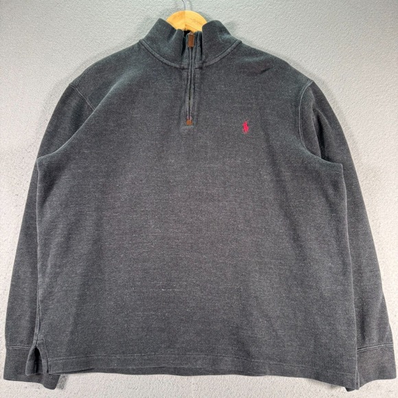 Polo Ralph Lauren Quarter Zip Sweater Mens Large Gray Small Pony Comfort Classic - Picture 1 of 12
